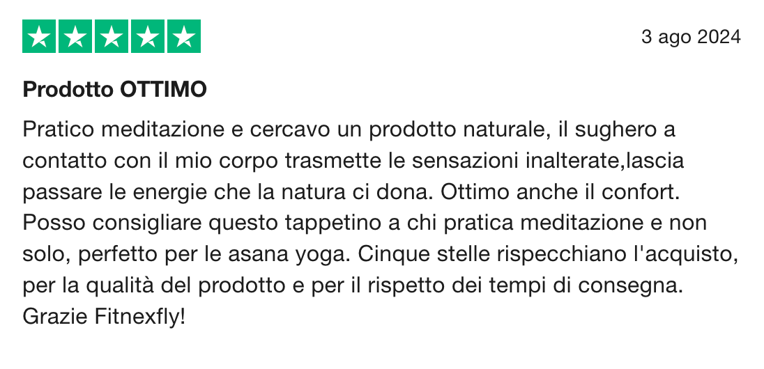 Recensione a 5 stelle per il tappetino yoga Fitnexfly in sughero, consigliato per meditazione e yoga grazie al comfort naturale.